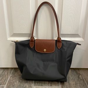 Longchamp small le pliage nylon tote gunmetal gray shoulder tote handbag
